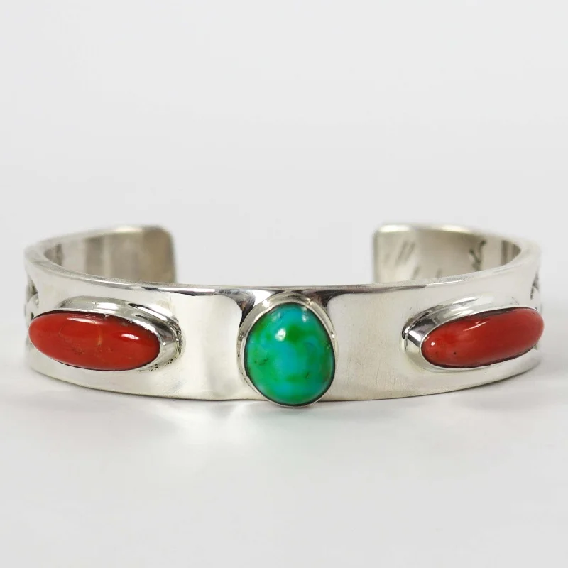 Turquoise and Coral Cuff