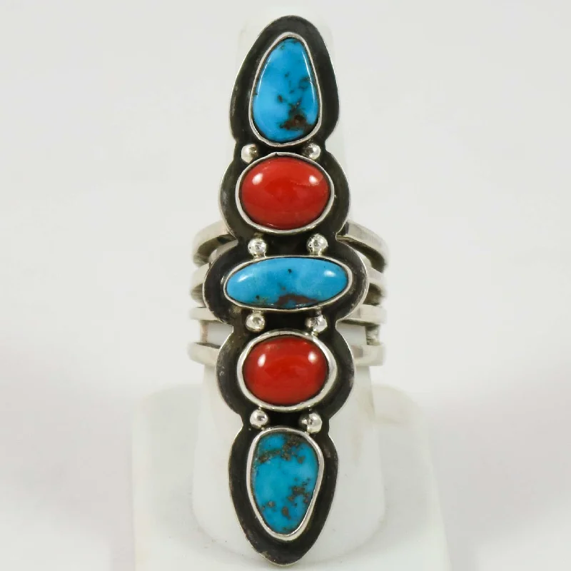 Turquoise and Coral Ring