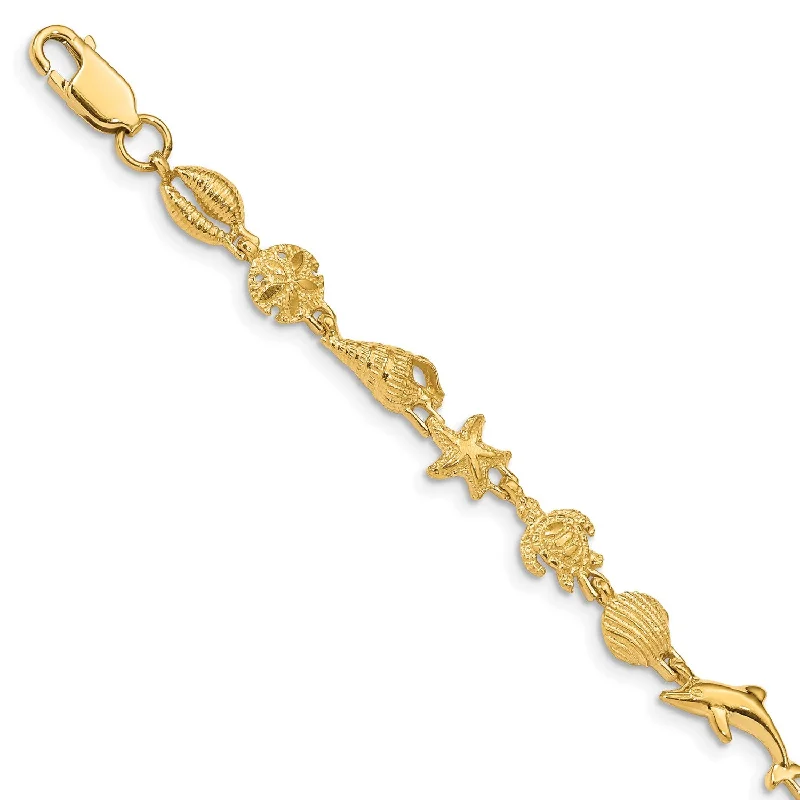 14KT Yellow Gold 7.25-inch 7MM Lobster Clasp Sea Life Bracelet