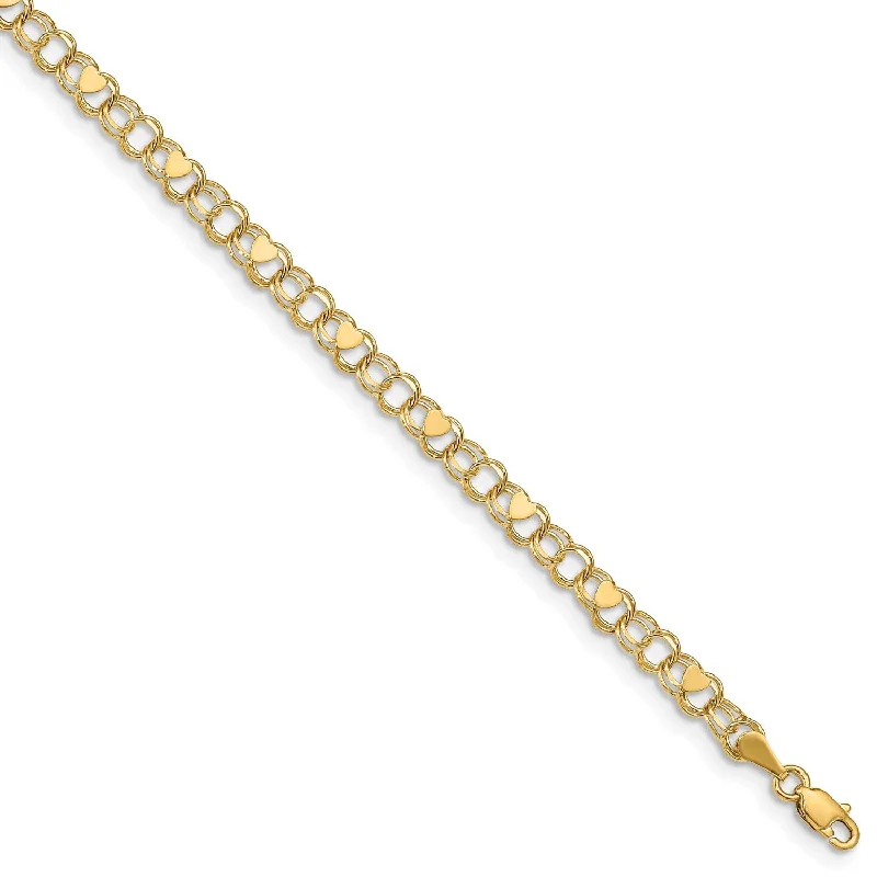 14KT Yellow Gold 8-inch 4MM Heart Charm Bracelet