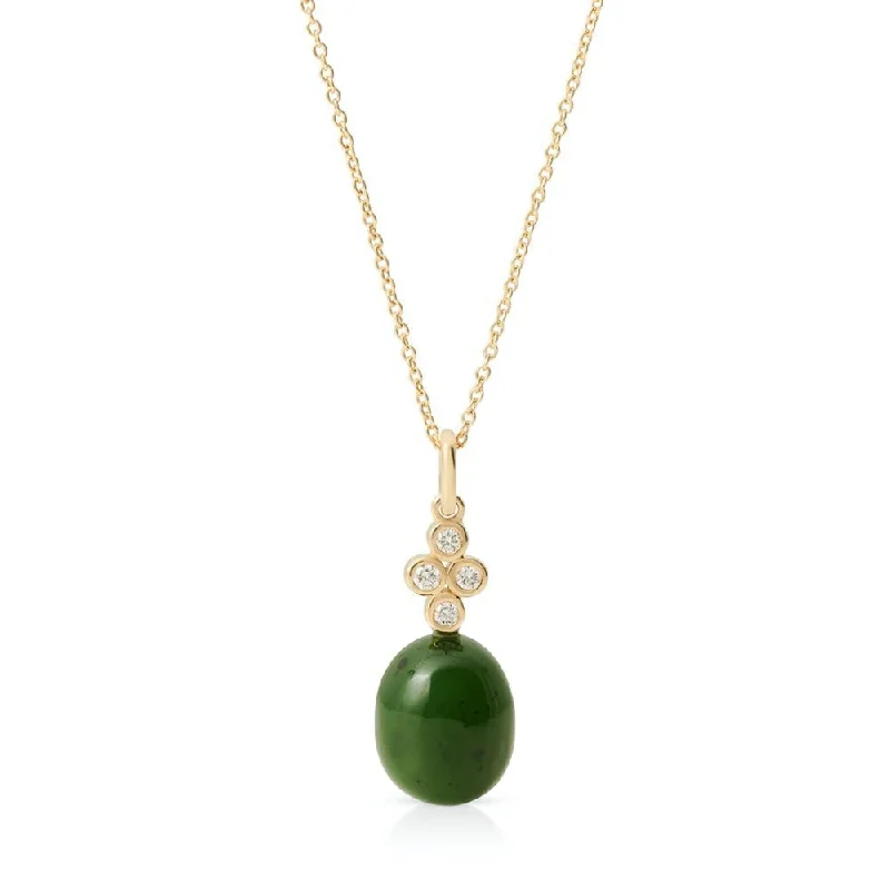 Green Nephrite Jade & Diamond Pendant Necklace