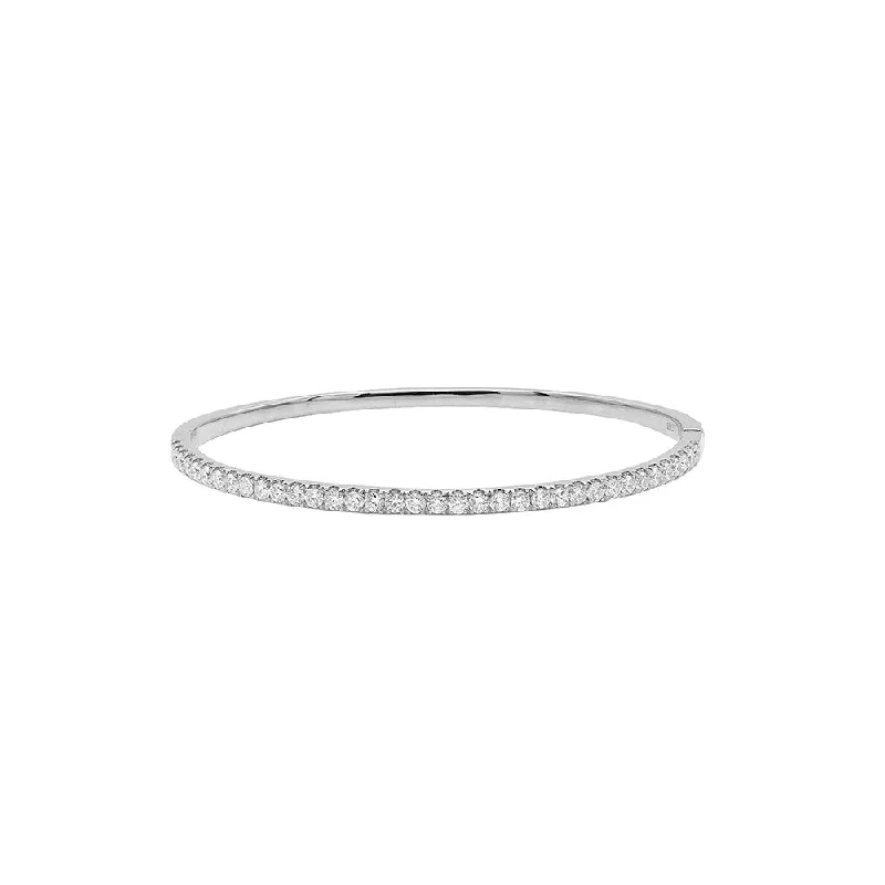 18 Karat White Gold Diamond oval hinged bangle