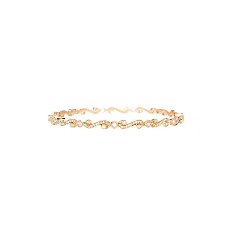 18 Karat Yellow Gold Scroll Diamond Bangle