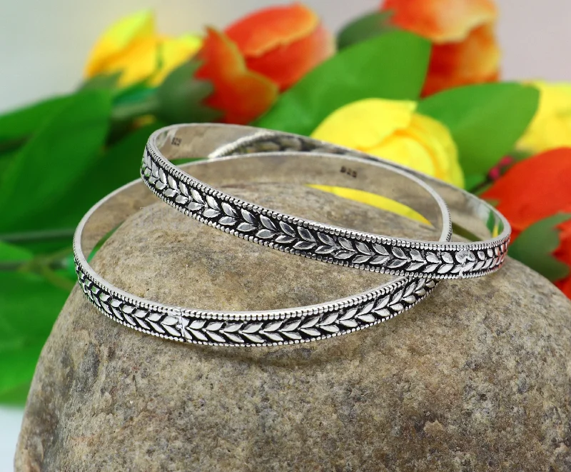 925 sterling silver handcrafted floral design bangles bracelet, fancy stylish gorgeous kangan tribal belly dance jewelry nba316