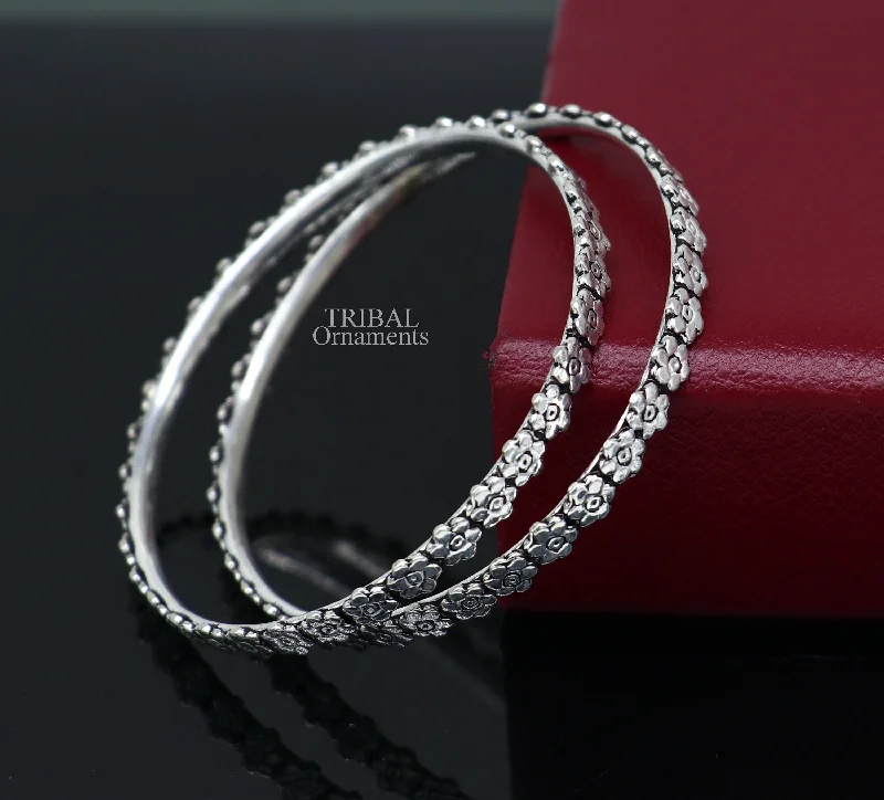 925 sterling silver handmade floral design fabulous bangle bracelet, best brides silver jewelry gifting girl's bangles nba331