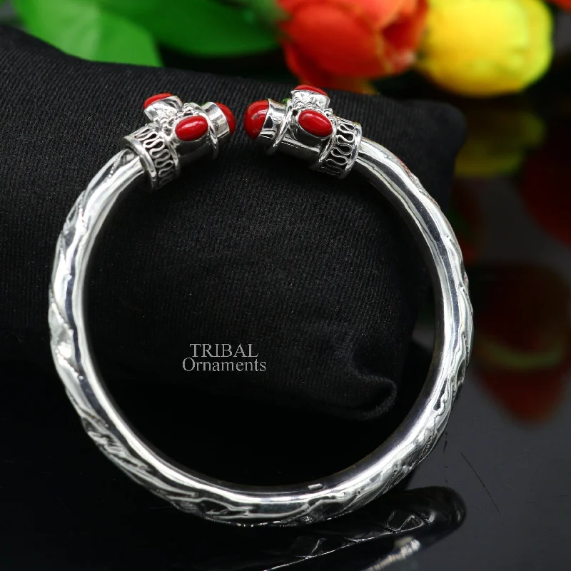 Designer 925 sterling silver handmade gorgeous red stone antique design bangle bracelet kada, fabulous wrist jewelry tribal jewelry nsk103