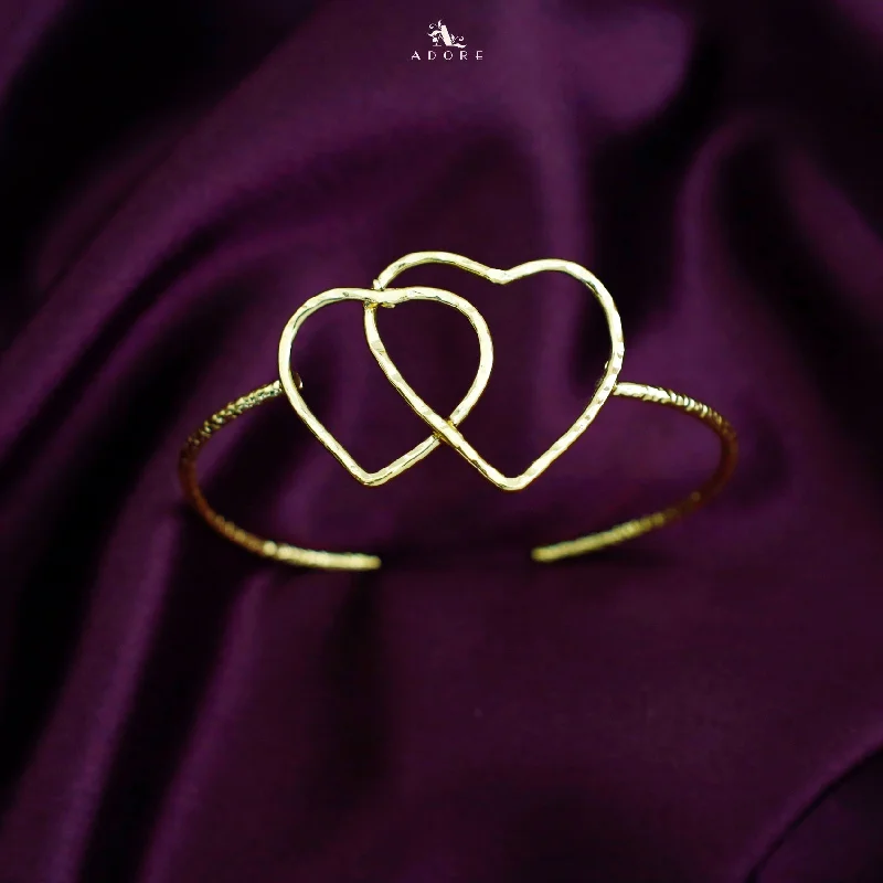 Dual Heart Golden Hammered Bangle