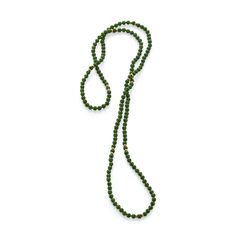 Green Nephrite Jade & Gold Station Rope Necklace