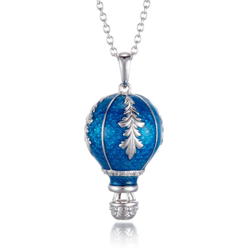 Blue Enamel Hot Air Balloon Pendant Necklace