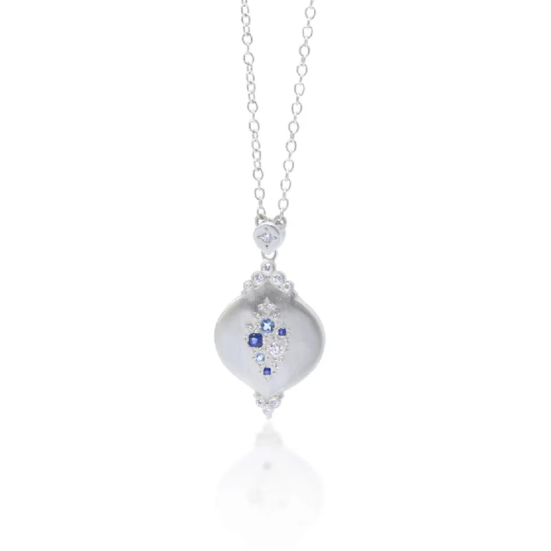 Sapphire, Aquamarine & Diamond Cluster Pendant Necklace