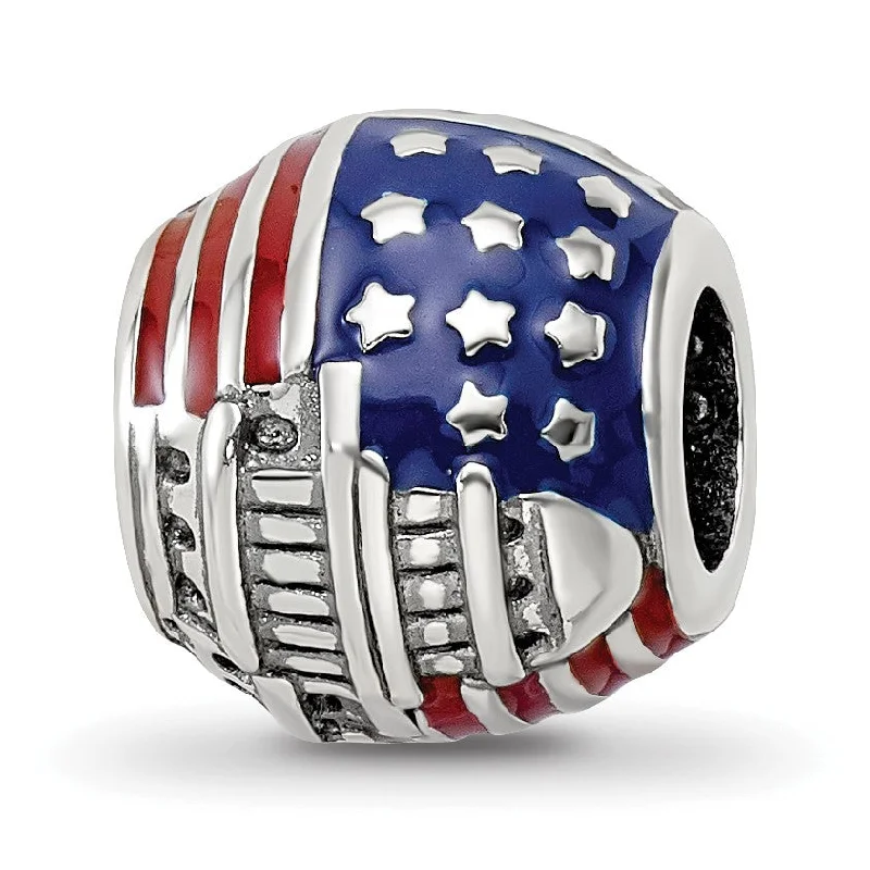 Sterling Silver 11X10MM American Flag Bead