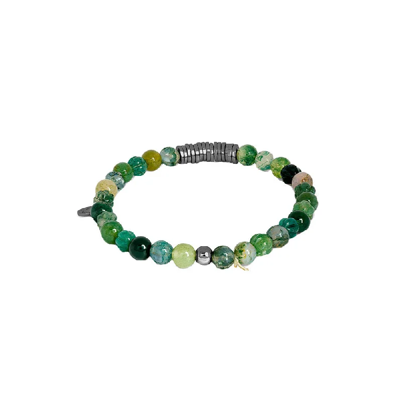 Sterling Silver Bead Bracelet With Moss Agate