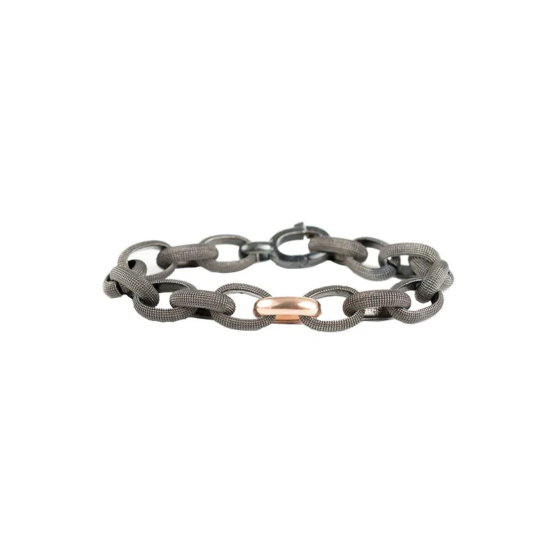 Sterling Silver Black Rhodium and Rose Gold Link NATALY Bracelet