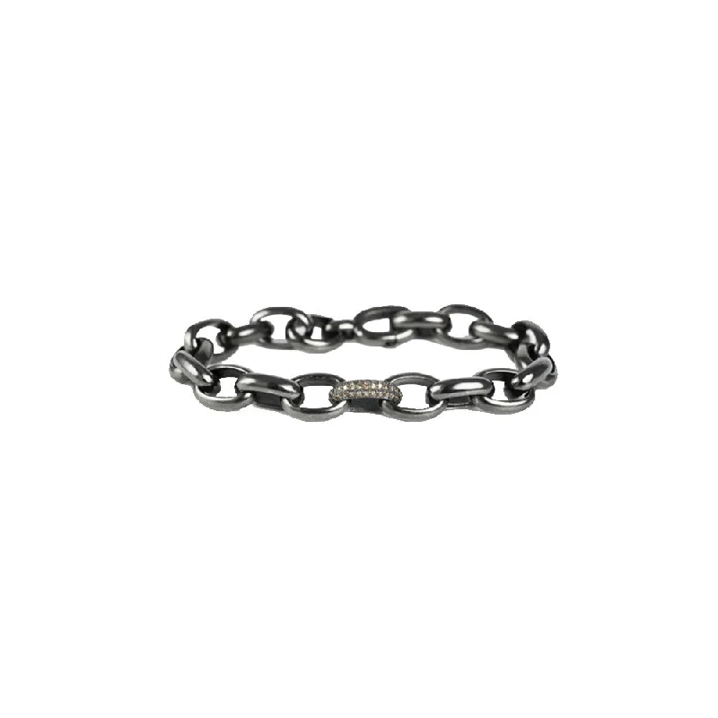 Sterling Silver Black Rhodium JULIAN Link Bracelet with Champagne Diamonds