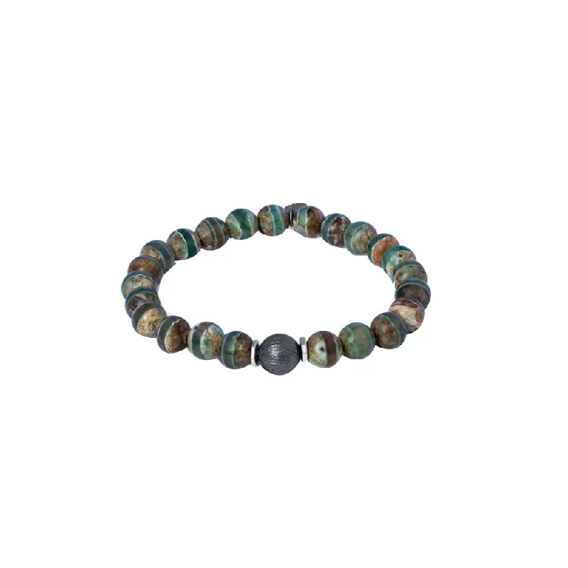 Sterling Silver Mens Bracelet with Green Brown Agate