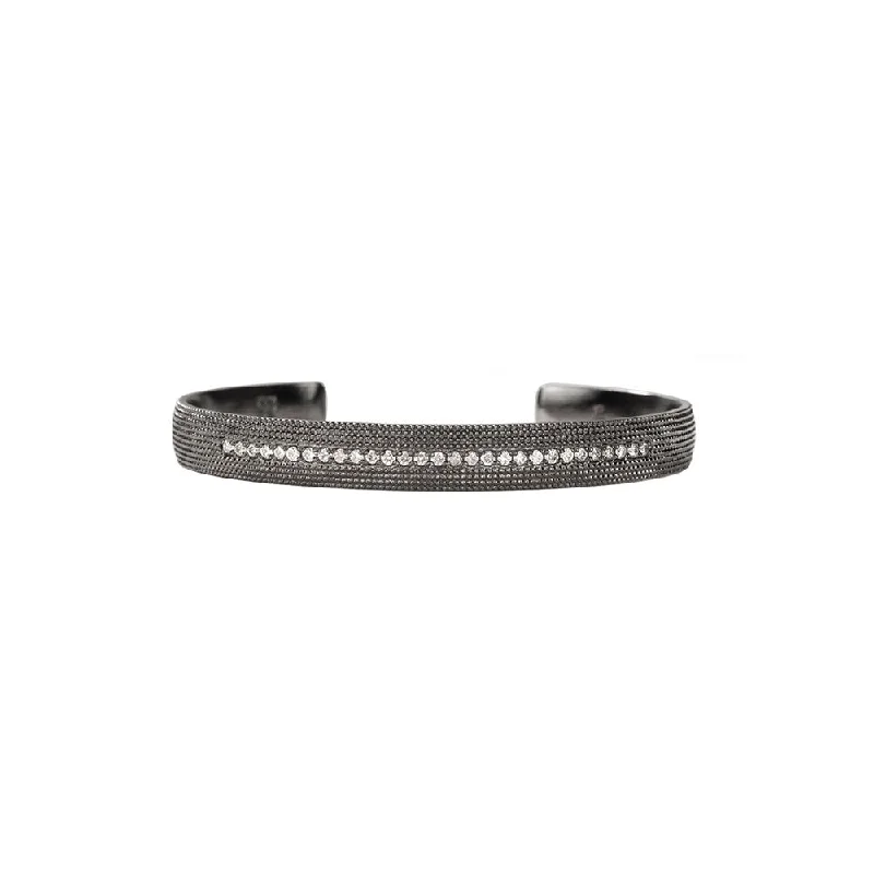 Sterling Silver Textured Black Rhodium SHANA Cuff with Diamonds